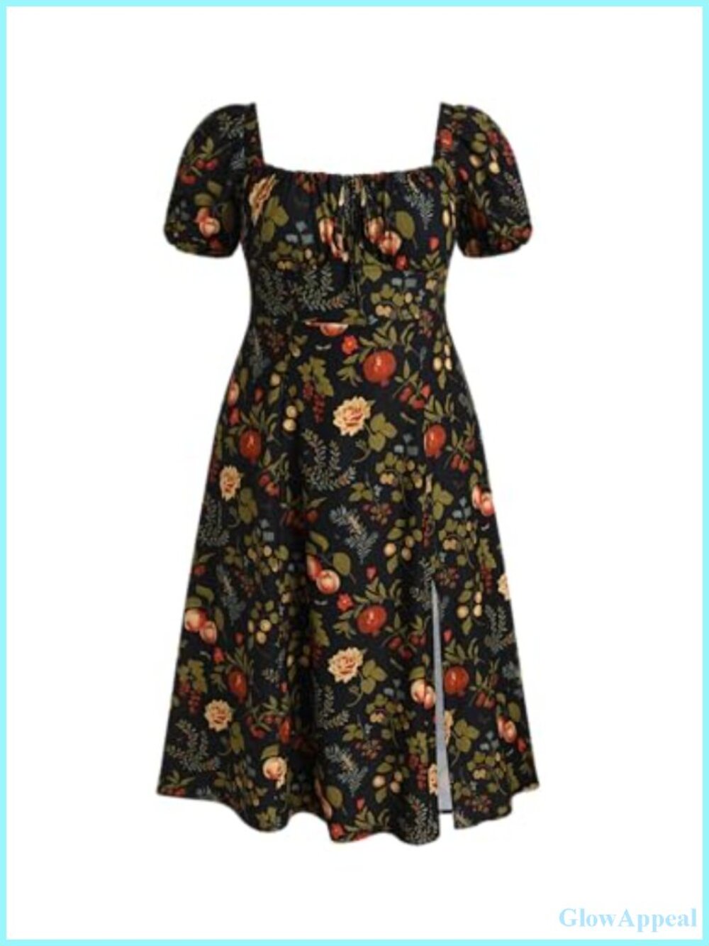 Plus Size Floral Square Neck Puff Sleeve Midi Dress